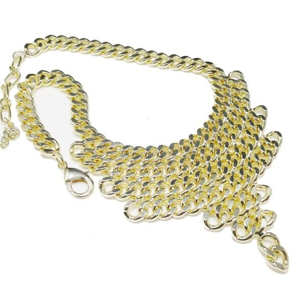 Gold Tone Bib Necklace Chunky Curb Chain Statement Collar P Hang Tag 20" - Picture 7 of 11